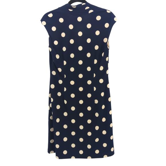 Eliza J Navy Polka Dot Dress Sz 8 Retro Cocktail Party Office Wrap Style - Picture 2 of 10